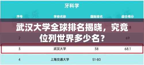 武汉大学全球排名揭晓，究竟位列世界多少名？
